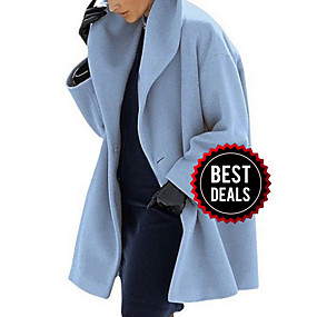 baratos Trench Coats e Casacos Femininos-Mulheres Diário Outono &amp; inverno Longo Casaco, Sólido Aberto para a Lateral Manga Longa Poliéster Preto / Azul Claro / Roxo