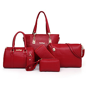 baratos Bolsas-Mulheres / Para Meninas Botões / Ziper PU Conjuntos de saco Estampa Geométrica 6 Pcs Purse Set Preto / Azul / Vermelho