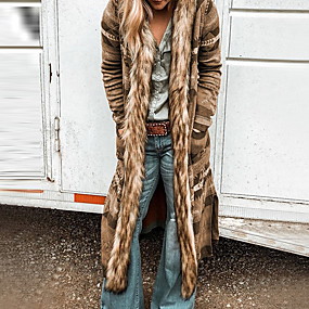 baratos Trench Coats e Casacos Femininos-Mulheres Diário Outono &amp; inverno Longo Casaco, Estampa Colorida Com Capuz Manga Longa Poliéster Roxo / Laranja / Azul