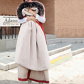 baratos Casacos de Pena e Parkas Femininos-Mulheres Sólido Longo Duvet, Poliéster / POLY Preto / Branco / Rosa M / L / XL