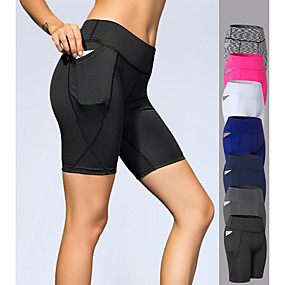 baratos Roupa Esportiva-Mulheres Cintura Alta Shorts De Yoga Bolsos Moderno Preto Branco Azul Marinho Azul Real Cinzento Corrida Fitness Treino de Ginástica Shorts Calças Esporte Roupas Esportivas Pavio Humido Butt Lift