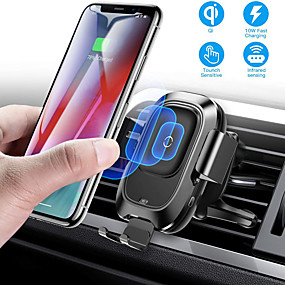 baratos Samsung Galaxy S10e-Baseus qi car carregador sem fio de ventilação de ar suporte de montagem automática para iphone 8 plus xr x xs max samsung galaxy s10 s10 + s10e s9 s8 sensor infravermelho inteligente carregamento ráp