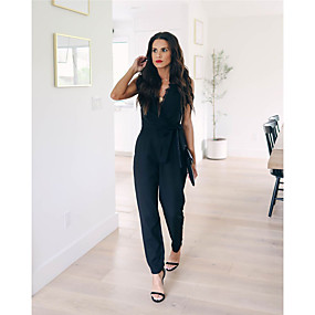 baratos Macacões &amp; Macaquinhos-Mulheres Básico Preto Macacão, Sólido S M L