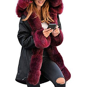 baratos Casacos de Pena e Parkas Femininos-Mulheres Sólido Acolchoado, POLY Preto / Vinho / Camel S / M / L