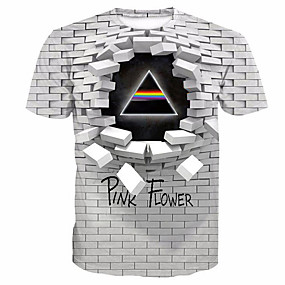 baratos Até 90% OFF-Homens Camiseta Estampado, Geométrica / 3D / Letra Decote Redondo Branco / Manga Curta