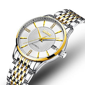 baratos Relógios Mecânicos-FORSINING Mulheres relógio mecânico Fashion Dourada Aço Inoxidável Japanês Automático - da corda automáticamente Preto Branco Dourado Impermeável Calendário Novo Design 30 m 1 Pça. Analógico