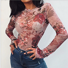 baratos Maiô Femininos-Mulheres Floral Estampado Maiô Diário Vermelho
