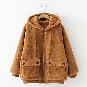 baratos Casacos de Pena e Parkas Femininos-Mulheres Sólido Acolchoado, Algodão Marron Tamanho Único