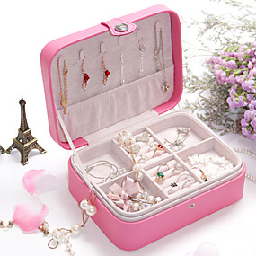 baratos Caixa de jóias e exibição-Caixa de jóias - Pele Fronha, Rosa Claro, Preto 20.5 cm 16 cm 7.5 cm / Mulheres