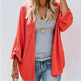 baratos Trench Coats e Casacos Femininos-Mulheres Diário Longo Casaco, Sólido Decote V Manga Longa Poliéster Laranja / Verde / Azul