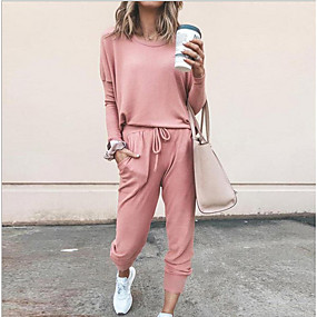 baratos Conjuntos Femininos-Mulheres Malha Íntima Sólido Calça