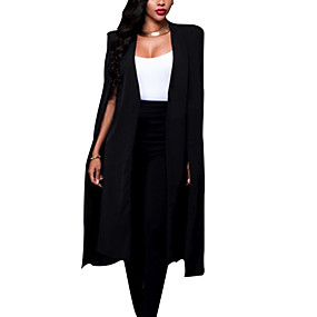 baratos Trench Coats e Casacos Femininos-Mulheres Diário Padrão Casaco, Sólido Decote Redondo Manga Longa Poliéster Branco / Preto