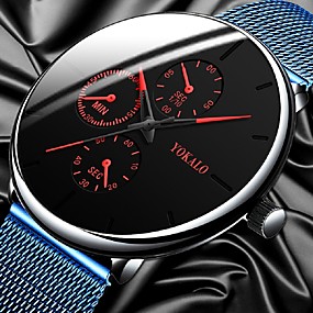 baratos Relógios Sociais-Homens Relógio Elegante Quartzo Fashion Liga de Titânio Preta / Prata Relógio Casual Analógico Casual Fashion - Black + Gloden Vermelho + azul Vermelho Um ano Ciclo de Vida da Bateria