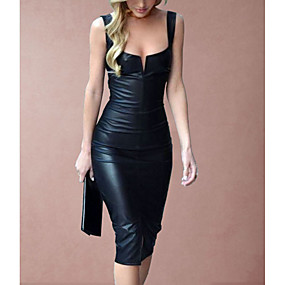 baratos Vestidos de Festa-Mulheres Tubinho Vestido - Sem Manga Côr Sólida Com Amortecedor Plástico Primavera Verão Decote em U Profundo Sensual Festa Camisola 2020 Preto S M L XL XXL / Sexy