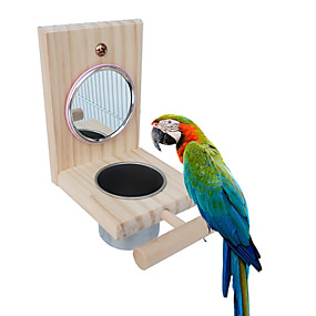 baratos Acessórios para Pássaros-alimentador de pássaros papagaio poleiros brinquedos espelho carrinho tigela de comida de aço inoxidável copo gaiola acessórios diversão jogar para canários periquito periquito cacatua conure cacatua