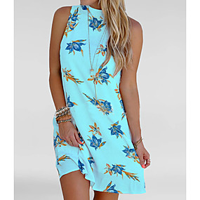 baratos Novidades-Mulheres Shift Dress Mini Vestido - Sem Manga Floral Frente Única Estampado Verão Casual Férias Praia Branco Amarelo Rosa Azul Claro S M L XL XXL XXXL XXXXL XXXXXL