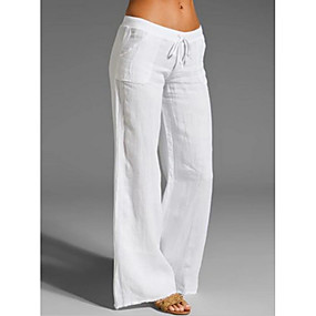 baratos Calças Femininas-Mulheres Básico Solto Chinos Calças - Sólido Branco Preto Azul S / M / L