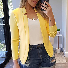 baratos Blazeres &amp; Jaquetas Femininas-Mulheres Terno, Sólido Lapela Pontuda Poliéster Amarelo / Rosa / Vermelho