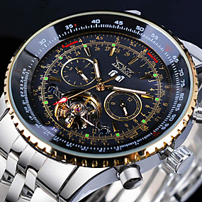 baratos Relógios Sociais-Jaragar Homens Relógio de Moda Relógio Esqueleto Relógio de Pulso Automático - da corda automáticamente Oversized Aço Inoxidável 30 m Calendário Legal Analógico Luxo Clássico Casual - Preto e Dourado