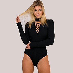 baratos Maiô Femininos-Mulheres Sólido Com Corte Cordões Maiô Diário Preto / Cinzento