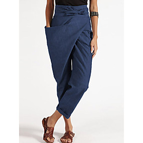 baratos Calças Femininas-Mulheres Básico Solto Chinos Calças - Sólido Preto Cinzento Escuro Cinzento S / M / L