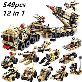 baratos Modelos &amp; Brinquedos de Montar-SHIBIAO 12 in 1 Blocos de Construir Blocos Militares Brinquedo Educativo Conjunto de construção de brinquedos 549 pcs Militar Barco de Guerra Aeronave Policial Soldier compatível Plásticos Legoing