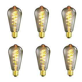 baratos Lâmpadas Incandescentes-6pcs / 4pçs 40 W E26 / E27 ST64 Branco Quente Retro / Criativo / Regulável Incandescente Vintage Edison Light Bulb 220-240 V