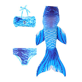 baratos Roupas de Banho para Meninas-Infantil Para Meninas Activo Estilo bonito Pequena Sereia Geométrica Frente Única Roupa de Banho Azul