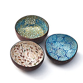 baratos Decorações em Madeira-Bandeja de armazenamento tigela de casca de coco casca de coco importada decoração de casa tigela de salada de armazenamento 13.5x5.7 cm