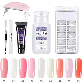 baratos Produtos para Unhas-kit de polígono com lâmpada UV uv unhas extensão construtor gel cobertura completa dicas de unhas, escova, lima, cores de gel poligonal gel e líquido kit de construtor de unhas polygel (conjunto de se