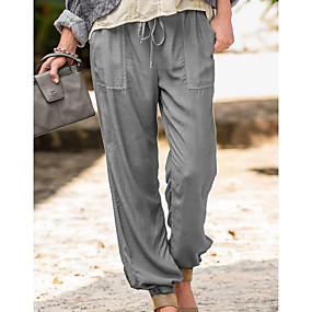 baratos Calças Femininas-Mulheres Básico Solto Chinos Calças - Sólido Preto Azul Khaki S / M / L