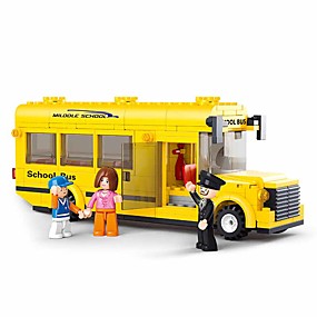baratos Modelos &amp; Brinquedos de Montar-Blocos de Construir Brinquedo Educativo 219 pcs Ônibus Desenho Animado compatível Revestimento em Plástico Legoing Escola Fabricado à Mão Brinquedos de descompressão Bricolage Meninos e meninas
