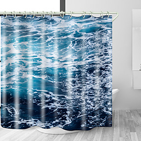 baratos Cortinas de Banho-Oceano mar espuma impressão digital tecido à prova d 'água cortina de chuveiro para o banheiro decoração de casa banheira coberta cortinas forro inclui com ganchos