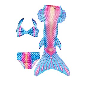 baratos Roupas de Banho para Meninas-Infantil Para Meninas Activo Estilo bonito Pequena Sereia Geométrica Frente Única Roupa de Banho Azul