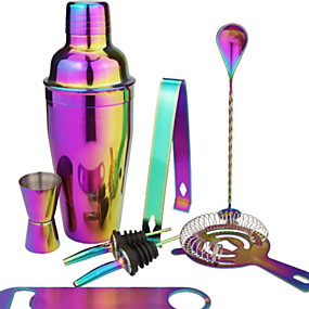baratos Utensílios de bar-cocktail barman colorido banhado barman conjunto ferramenta 8 peça bar set aço inoxidável 550 ml