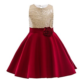 baratos Loja de Casamentos-De Baile Até os Joelhos Casamento / Festa Vestidos da menina de flor - Chiffon Acetinado Sem Manga Decorado com Bijuteria com Apliques / Lantejoula