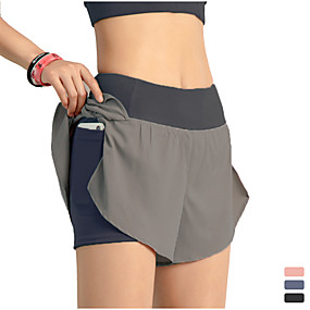baratos Roupa Esportiva-INFLACHI Mulheres Shorts de Corrida Calções atléticos Calções De Treino 2 em 1 com bolso para telefone com forro Esportes Calças Corrida Maratona Cooper Caminhada Treinamento Leve Respirável Secagem