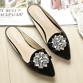 baratos Sapatos Femininos-Mulheres Tamancos e Mules Verão Sem Salto Dedo Apontado Diário Couro Ecológico Amêndoa / Preto / Roxo