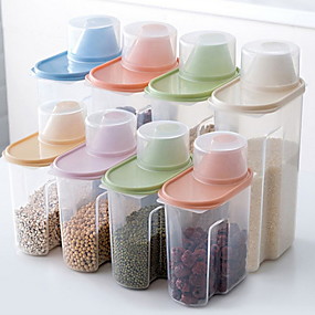 baratos Armazenamento &amp; Organização-tanque de armazenamento de cozinha de cereais de grão transparente 1 conjunto 4 pcs 2.5l
