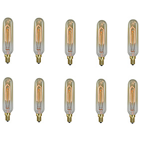 baratos Lâmpadas Incandescentes-10pçs / 6pcs 40 W E14 T10 Branco Quente 2200-2700 k Retro / Regulável / Decorativa Incandescente Vintage Edison Light Bulb 220-240 V