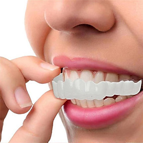 baratos Gadgets de Banheiro-dentes de silicone branqueamento dentes cobrir aparelho dental simulação dentadura superior dentes inferiores definir sorriso perfeito dentes