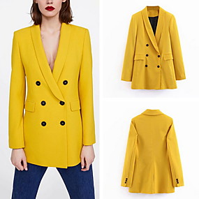 baratos Blazeres &amp; Jaquetas Femininas-Mulheres Terno Amarelo S / M / L
