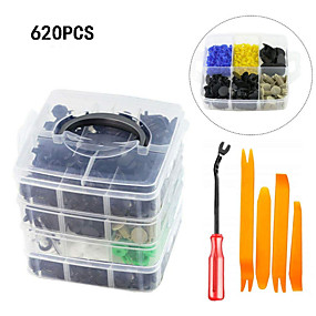 abordables Decoración de la parrilla delantera del coche-620 piezas clips de retención de parachoques remaches de plástico para automóviles sujetadores kit de retención de empuje tamaños más populares conjunto de remaches de pasador de empuje automático