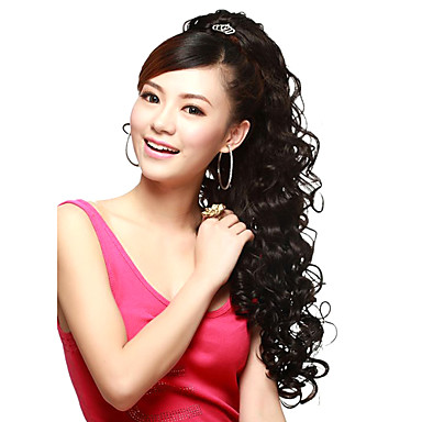 Clip In Synthetic Wave Extra Long Black Hair Extensions Wig 454469
