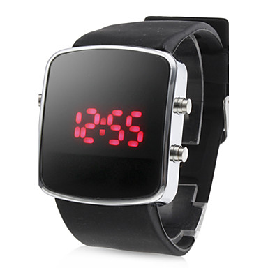 Men's Watch Red LED Digital Square Dial Silicone Strap Wrist Watch Cool ...