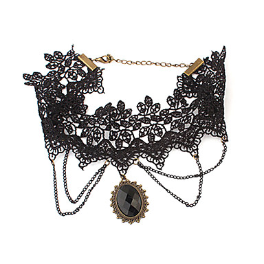Women's Choker Necklaces Vintage Necklaces Lace Gem Alloy Fashion ...