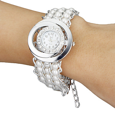 Women‘s Diamante Round Dial Pearl Band Quartz Analog Bracelet Watch ...