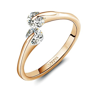 18K Rose Gold Plated Fashion Design Twins Zircon CZ Engagement Ring ...