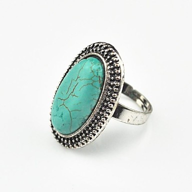 Vintage Look Female Green Tibet Alloy Oval Turquoise Adjustable Ring ...