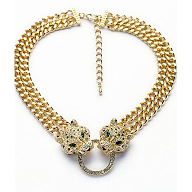 Stylish Green Crystal Leopard Heads Gold Plated Alloy Necklace (1 Pc ...
